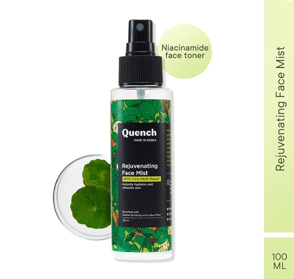 Quench Cica & 2% Niacinamide Face Mist Toner for Oil & Acne Control | Hydrates, Calms and Refreshes Skin | Gentle & Non-Irritating | Lightweight, Alcohol-Free and Non-Comedogenic | Made in Korea (100m