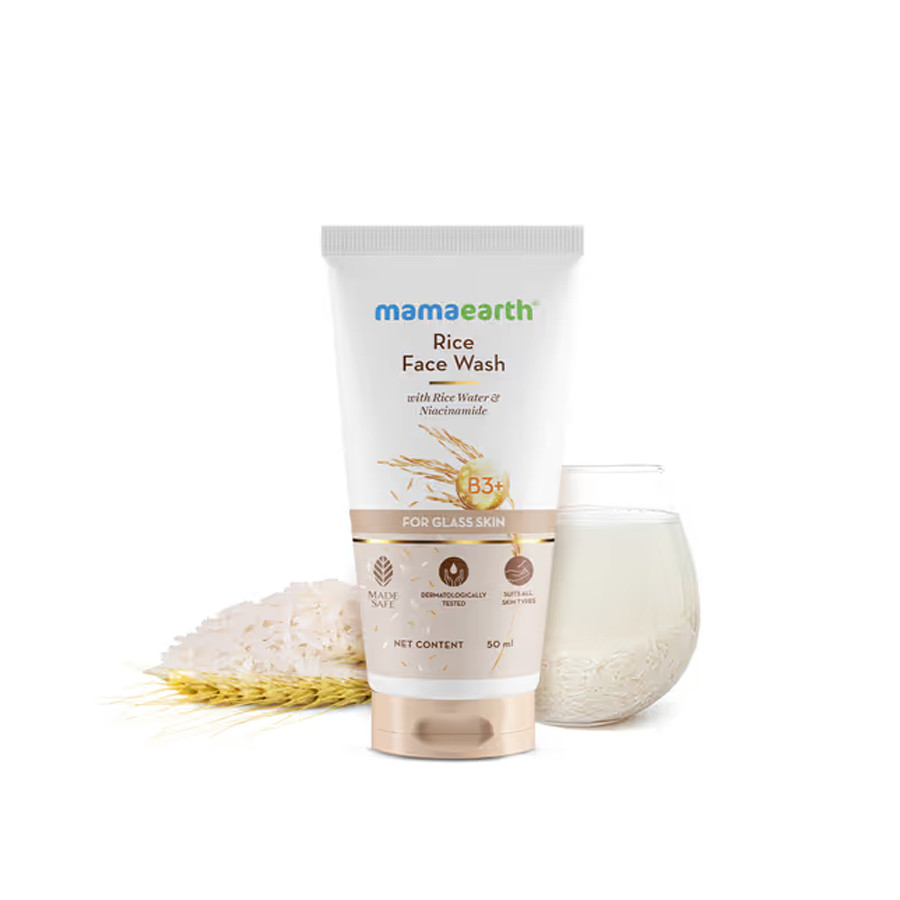 Mamaearth Rice Face Wash With Rice Water & Niacinamide for Glass Skin | For Hydrated & Even Skin Tone | Glowing & Brightened Skin | Korean Skin Care Product | For All Skin Types | For Men & Women | 15
