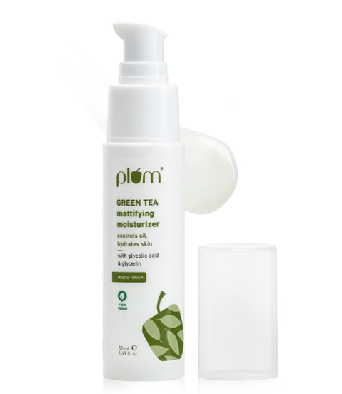 Plum Green Tea Mattifying Face Moisturizer for Daily Use | Fights Acne, Controls Oil & Hydrates Skin | Moisturizer for Face with Glycolic Acid & Glycerin| Non-Sticky Moisturizer for Women & Men | 50ml