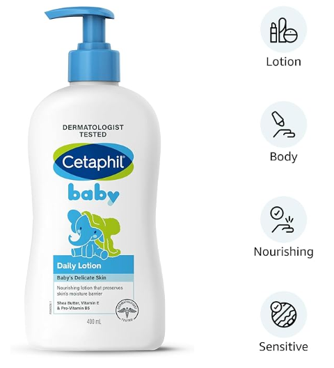 Cetaphil Baby Daily Lotion, Suitable for baby’s delicate skin, Shea Butter and Vit E, Dermatologist Tested and Pediatrician Recommended, 400 ml