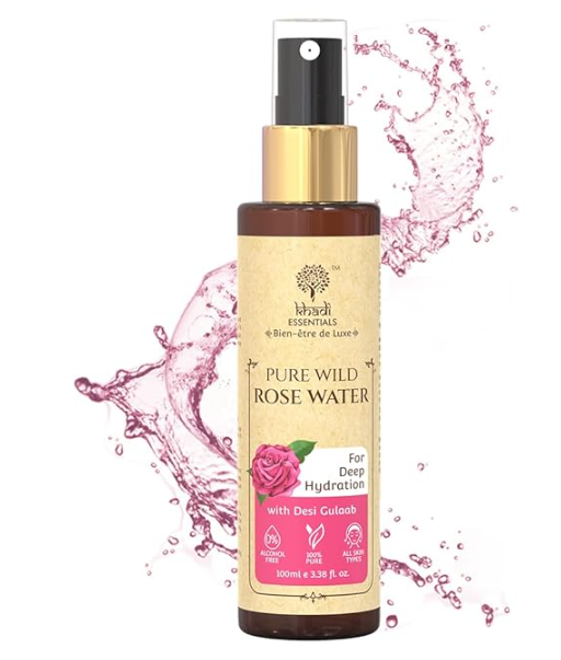 Khadi Essentials Luxurious Ayurvedic Pure Rose Face Mist, A Toner that's all Rose Oil & Purified Water Perfect For Dry Skin, Enhances Glow, Makeup Remover, 100ml Pure Chemical Free Face Mizzle
