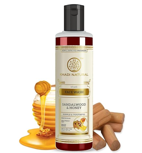 Khadi Natural Sandalwood & Honey Face Wash|Gentle face cleanser|Controls excess oil production|Suitable for all skin types|210 ml