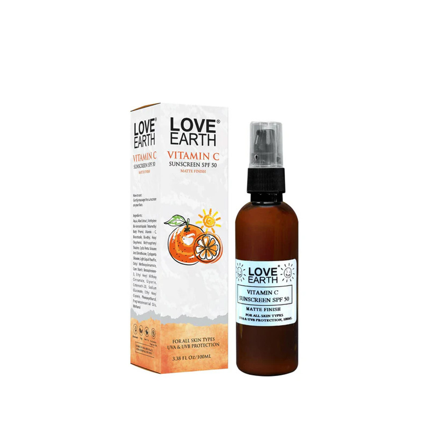 Love Earth Vitamin C Sunscreen SPF-50 For Sun's UVA, UVB Ray Protection With Vitamin C & Essential Oils For All Skin Types 50ml