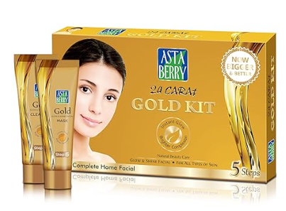 Astaberry Gold Mini Facial Kit for Skin Brightening- 5 Step Ultimate Glow | Skin radiant| Dark Spot | For Women | Removed blackheads | Removed blemishes - 100 gm