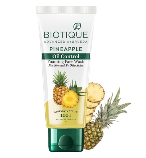 Biotique Pineapple Oil Control Foaming Face Wash | Hydrates dry skin | Eliminates Excess Oil | Evens Skin Tone | 100% Botanical Extracts | Suitable for All Skin Types | 150ml