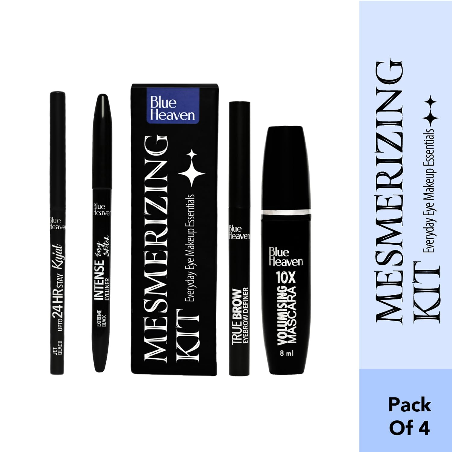 Blue Heaven Mesmerising Eye Kit Combo Pack of 4 | Kajal, Mascara, Eyeliner & Brow Definer |Long lasting, Smudge proof & Waterproof, Matte Finish for naturally fuller look,