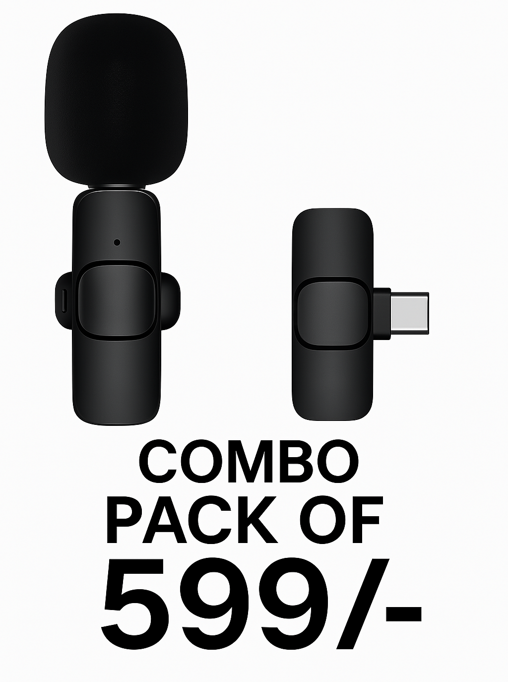 COMBO PACK - Wireless Microphone for YouTube, Vlogging, Recording Compatible Android Mobile & iPhone Noise-Cancelling Lapel Mic for YouTube, Video Recording, Live Streaming (K8 Black)