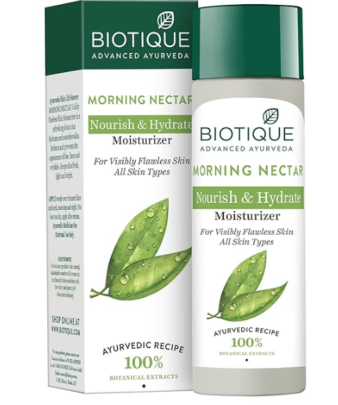 Biotique Morning Nectar Flawless Skin Moisturizer l Prevents Dark spots, Blackheads and Blemishes l Visibly Flawless Skin l Nourishes and Hydrates Skin l All Skin Types l 120ml