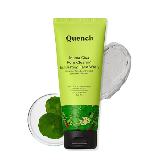 Quench Pore Clearing Exfoliating Face Wash with Cica & Kaolin Clay | Oily Skin Cleanser | Non-Drying | Gently Cleanses Makeup | For Clear, Spotless Skin | Made in Korea (100Ml)